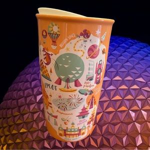 Starbucks Disney Pixar Epcot Map Orange Ceramic Tumbler with Lid